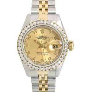 ROLEX DATEJUST 69173 CHAMPAGNE ARABIC DIAL DIAMOND 18KY&STEEL JUBILEE WATCH 26MM